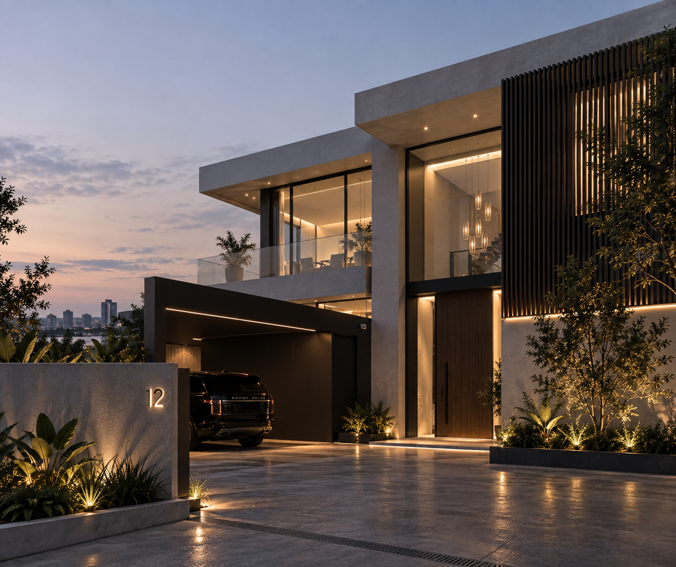 Modern home at dusk, representing residential energy storage
